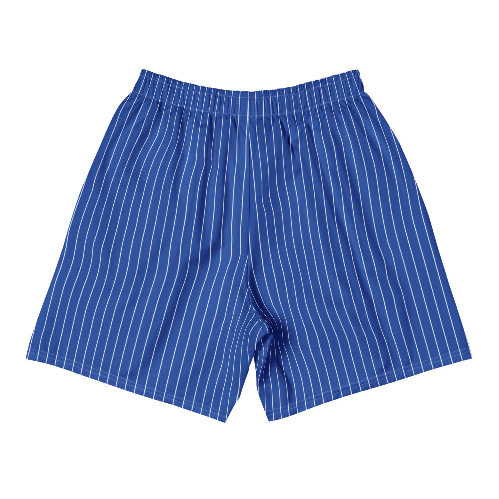 Cobalt Session Shorts with fine white vertical lines, back view