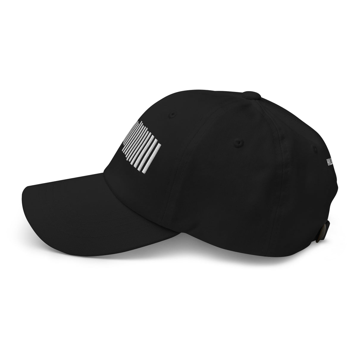 Black Session Cap with a curved brim and the white sound wave on the front, left side view