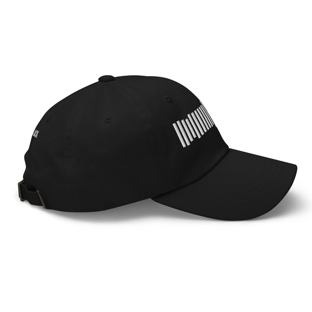 Black Session Cap with a curved brim and the white sound wave on the front, right side view